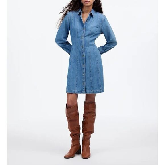 Madewell Seamed Mini Dress In Ramey Wash: Airy Denim Edition Size 2 - Picture 1 of 10